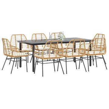 vidaXL 9-delige Tuinset met kussens poly rattan glas bruin, Verzenden, Nieuw, 8 zitplaatsen, Tuinset