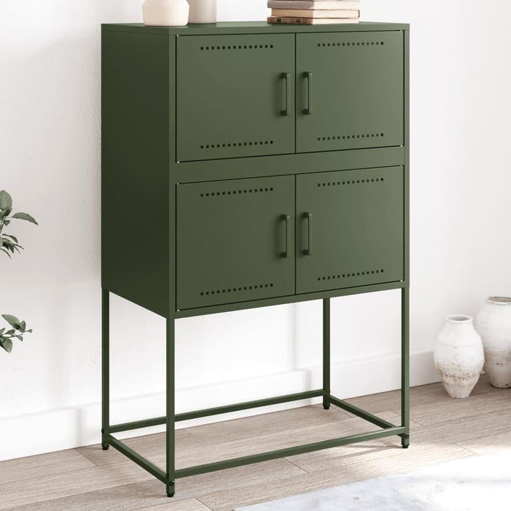 vidaXL Dressoir 68,5x38,5x107 cm staal olijfgroen, Huis en Inrichting, Kasten | Dressoirs, 25 tot 50 cm, Nieuw, 50 tot 100 cm