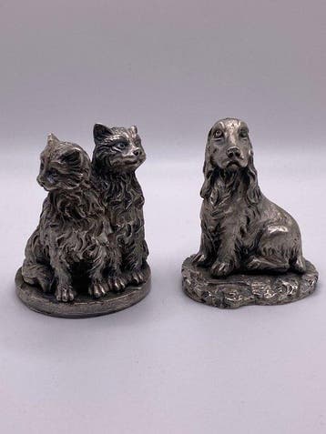 nuova sipa - Figuur - Hund und Katzenpaar (2) - .925 zilver, Antiek en Kunst