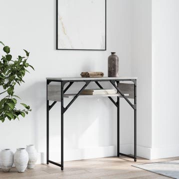 vidaXL Wandtafel met schap 75x30x75 cm bewerkt hout grijs, Verzenden, Nieuw