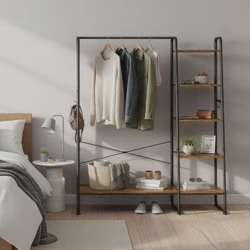 Stijlvolle Kledingrek met 6 Haken en Opbergplanken - 120x45x, Verzenden, Nieuw