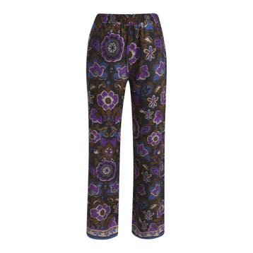 Milano Italy • broek met paarse bloemen • 36, Kleding | Dames, Verzenden, Zwart, Maat 36 (S), Milano Italy