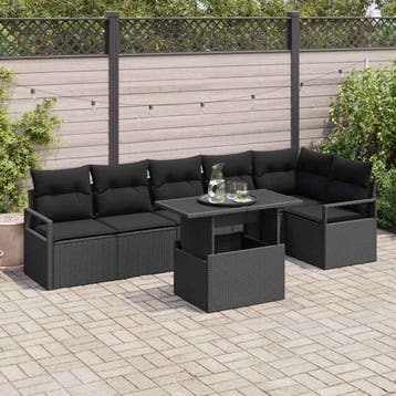 vidaXL Tuin Sofa Set 7 st Zwart Poly riet, Verzenden, Nieuw, 7 zitplaatsen