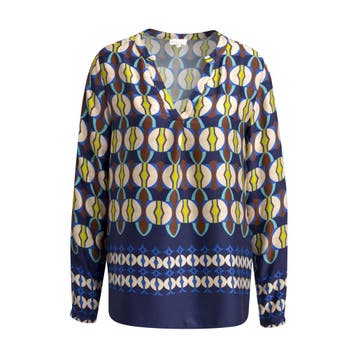 Milano Italy • donkerblauwe blouse motief • 36, Maat 36 (S), Verzenden, Blauw, Milano Italy