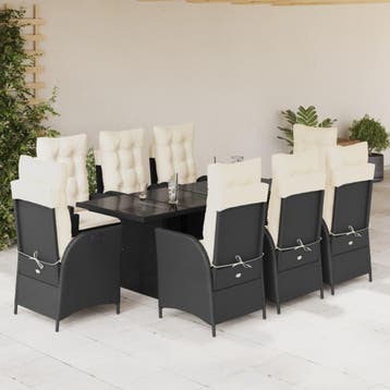 vidaXL 9-delige Tuinset poly rattan zwart, Verzenden, Nieuw, 8 zitplaatsen, Tuinset