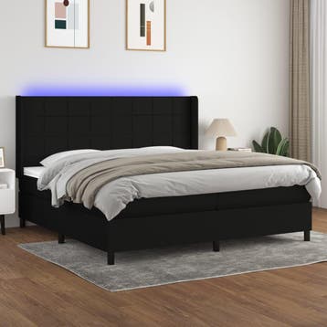vidaXL Boxspring met matras en LED stof zwart 200x200 cm, Verzenden, Zwart, Overige maten, 200 cm