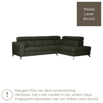 Leren hoekbank Nova - 2.5-zits arm links + Longchair arm, 250 tot 300 cm, Bohemian, Industrieel, Modern, Scandinavisch, Hoekbank