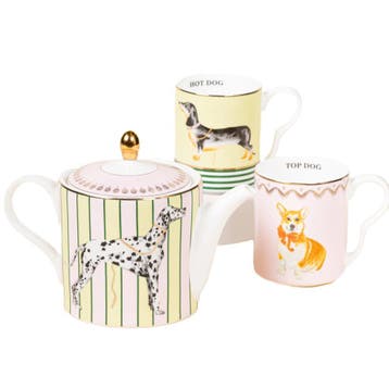Yvonne Ellen Hond Theeset met Theepot & 2 Mokken, Overige merken, Verzenden, Nieuw, Theepot