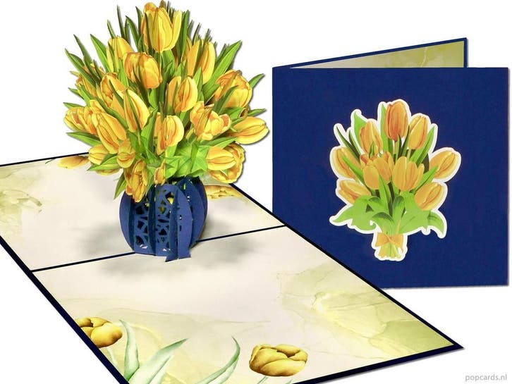 Prachtige Bos Geel-Oranje Tulpen pop-up kaart, Diversen, Wenskaarten, Verzenden
