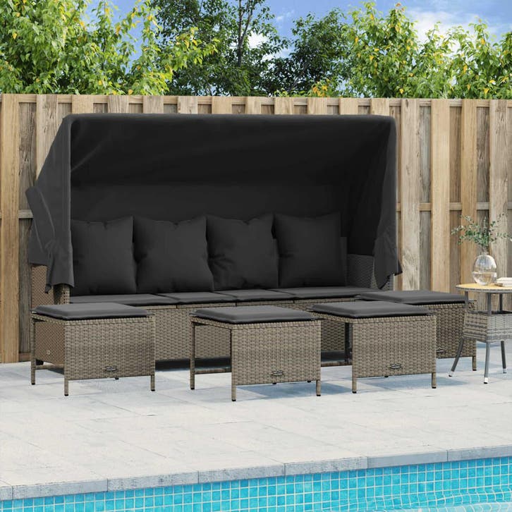 vidaXL 5-delige Loungeset met kussens poly rattan lichtgrijs, Tuin en Terras, Tuinsets en Loungesets, Loungeset, Nieuw, Rotan