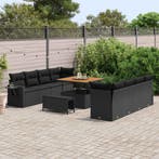 vidaXL Tuin Sofa Set met kussen 11 pcs Zwart Poly riet, Verzenden, Nieuw, Rotan, Meer dan 8 zitplaatsen