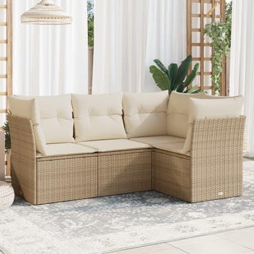 vidaXL 4-delige Loungeset met kussens poly rattan beige, Verzenden, Nieuw, Loungeset