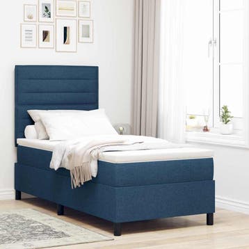 vidaXL Boxspring bed met matras met LED Blauw 90 x 190 cm, Verzenden, Nieuw, Blauw, Stof