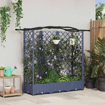 vidaXL Verhoogd Bed met Trellis en Dak Grijs 163 x 40 x 123, Verzenden, Nieuw, Minder dan 60 cm, 60 cm of meer