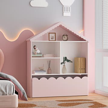 Kinderrek Vestnes in huisvorm 114x91x30 cm wit en roze [en.c, Verzenden, Nieuw