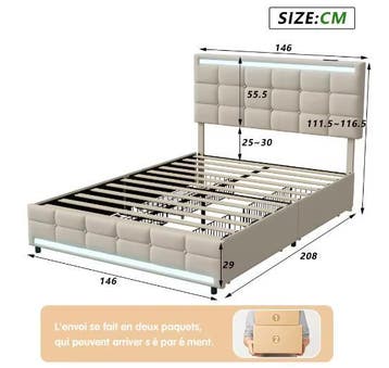 Modern Tweepersoons Opbergbed met LED en 4 Lades, Huis en Inrichting, Verzenden, Nieuw