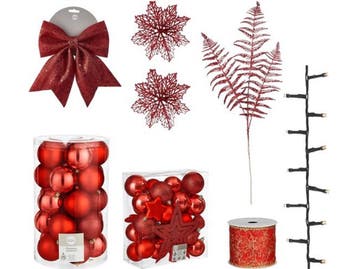 House of Seasons Kerstboom Decoratie Set - 100 stuks - Rood, Diversen, Verzenden, Nieuw