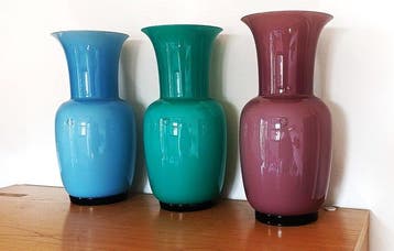 Venini - Vaas (3) - Opalino - Muranoglas - Uniek lot van