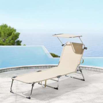 Ligbed met luifel Legorreta 189x57x28 cm tot 115 kg beige [e, Verzenden, Nieuw