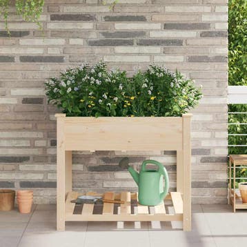 vidaXL Tuin Bloempot Beige 90 x 90 x 76,5 cm Massief, Verzenden, Nieuw, Hout, 60 tot 100 cm