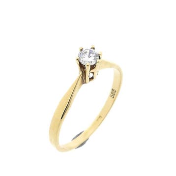 Gouden solitair ring met zirconia, Gebruikt, Ophalen of Verzenden, Kleiner dan 17, Met edelsteen