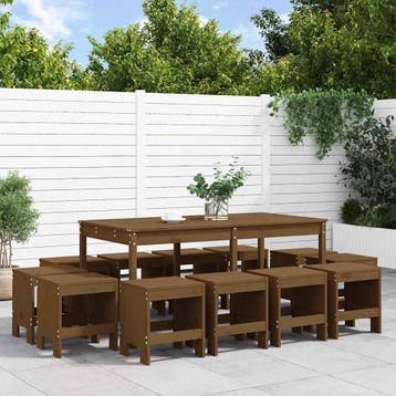 vidaXL 13-delige Tuinset massief grenenhout honingbruin, Verzenden, Nieuw, 3 zitplaatsen, Tuinset