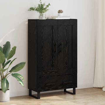 vidaXL Highboard Zwart Eiken 69,5 x 31 x 115 cm Bewerkt hout, Huis en Inrichting, Kasten | Buffetkasten, Minder dan 50 cm, Verzenden