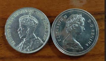 Canada. George V-Elizabeth II. 1 Dollar 1935-1974 (2 coins)