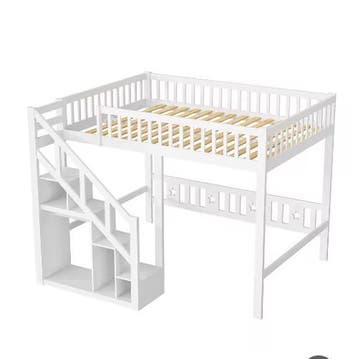 Kinderhoogbed van massief hout met trap en opbergruimte, Huis en Inrichting, Verzenden, Nieuw