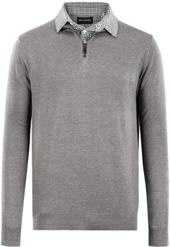 2dekans | Milanoro - Herenpullover met overhemdkraag en, Kleding | Heren, Truien en Vesten, Grijs, Zo goed als nieuw, Ophalen of Verzenden