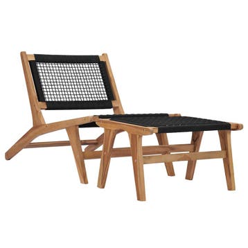 vidaXL Ligbed met voetensteun massief teakhout en touw, Tuin en Terras, Verzenden, Nieuw