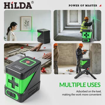 HILDA Groene Kruislijn Laserwaterpas - Zelfnivellerend, 2 Li, Verzenden, Nieuw
