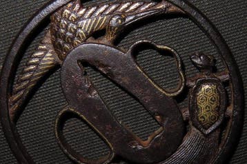 C5-834 Crane & Turtle Sukashi Tsuba - IJzer (gegoten) -