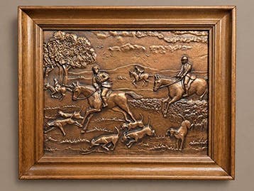 Paneel - Koper, Hout - Koperen jachttafereel