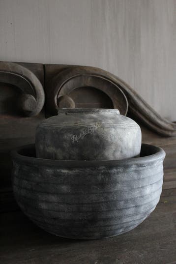 Stenen kruik met strepen Grey/black 25 x 23 cm, Huis en Inrichting, Woonaccessoires | Vazen, Ophalen of Verzenden, Nieuw