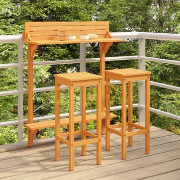 vidaXL 3-delige Balkonbarset massief acaciahout, Tuin en Terras, Verzenden, Nieuw, Hardhout, 3 zitplaatsen