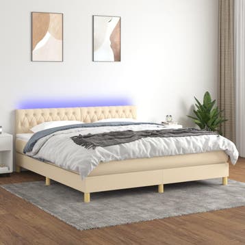vidaXL Boxspring met matras en LED stof crèmekleurig 160x200, Verzenden, Stof, 160 cm, Nieuw