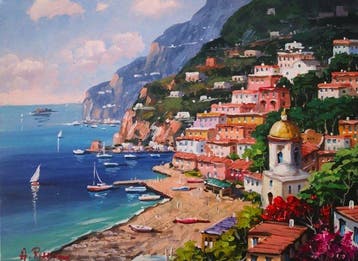 Antonio Russo (XX) - Positano, Antiek en Kunst, Kunst | Schilderijen | Klassiek