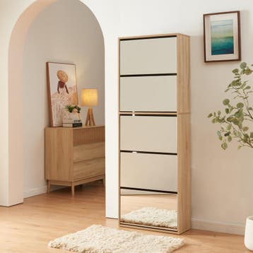 Schoenenkast Lund met 5 kleppen spiegeldeuren sonoma eikenkl, Verzenden, Nieuw