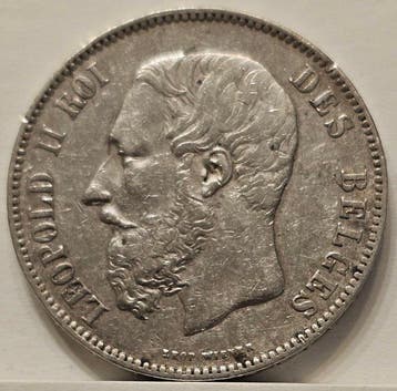 België. Leopold II. 5 Francs 1873 (Zonder minimumprijs)