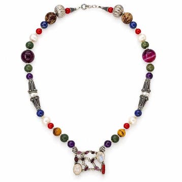 Gemengde edelstenen - Zilver - Halsketting - Mesopotamische