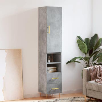 vidaXL buffetkast 34,5x34x180 cm bewerkt hout betongrijs, Minder dan 50 cm, Verzenden, Nieuw, Minder dan 100 cm