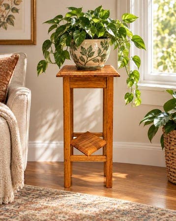 Sierlijke houten plantentafel – warme houttekening en, Antiek en Kunst