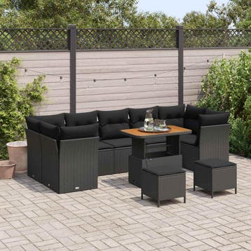 vidaXL Tuinbankenset 10 pcs Zwart poly rattan, Verzenden, Nieuw, Rotan