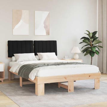 vidaXL Bedframe met Gevoerd Hoofdgedeelte Zwart 135 x 190 cm, Verzenden, Zwart, Nieuw, Twijfelaar