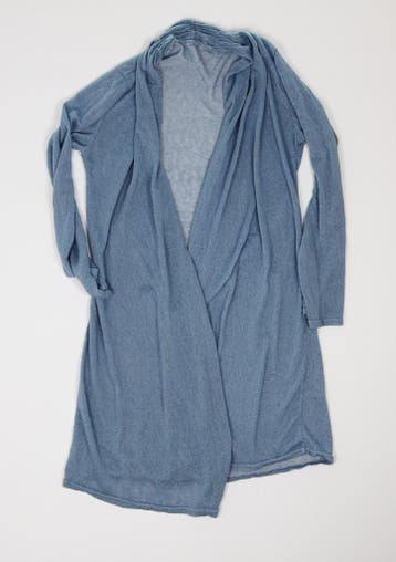 Lichtblauw lang vest / open cardigan met capuchon maat 42, Verzenden, Gedragen