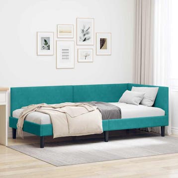 vidaXL Hoekbedframe met hoofdeinde Turquoise 100 cm x 200 cm, Verzenden, Nieuw, Stof