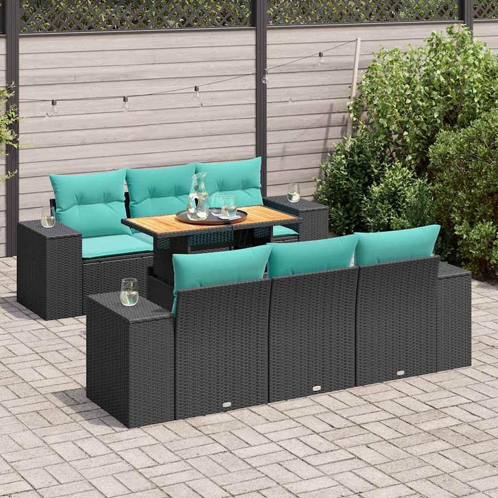 vidaXL 7-delige Loungeset met kussens poly rattan zwart, Tuin en Terras, Tuinsets en Loungesets, Loungeset, Nieuw, Rotan, Verzenden