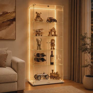 Moderne Witte Glazen Vitrinekast met LED Verlichting, 5 Legb, Huis en Inrichting, Woonaccessoires | Etagères, Verzenden, Nieuw