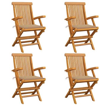 vidaXL Opklapbare stoelen met beige kussens, 4 stuks,, Tuin en Terras, Verzenden, Nieuw